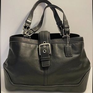 Coach F12602 Black Leather Satchel Tote Shoulder Bag Purse Tag Charm+ Dust Bag